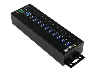 StarTech.com 10-Port USB 3.0 Hub - Metal Industrial USB-A Hub with ESD & Surge Protection - Din Rail, Wall or Desk Mountable - TAA Compliant USB Expander Hub (ST1030USBM) - hub - 10 ports_thumb