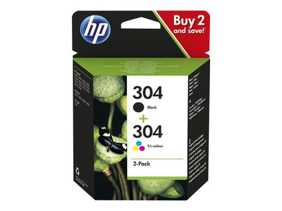 HP 304 Combo Pack - 2er-Pack - Schwarz, farbstoffbasiert dreifarbig - Original - Tintenpatrone_thumb