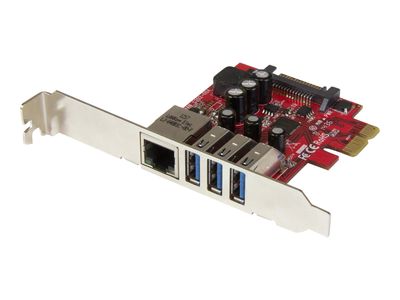 StarTech.com 3 Port PCI Express USB 3.0 Karte mit Gigabit Ethernet - 3-fach PCIe USB Schnittstellenkarte mit GbE Anschluss - Netzwerk-/USB-Adapter - PCIe 2.0 - USB 3.0 x 3 + 1000Base-T x 1_thumb