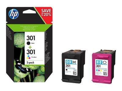 HP Tintenpatrone 301 - 2er-Pack - Schwarz, Farbe (Cyan, Magenta, Gelb)_thumb