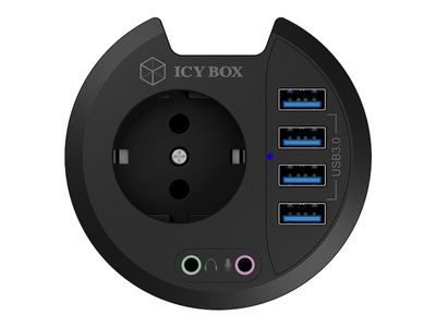 ICY BOX 4 Port Tisch-Hub IB-HUB1430 - 4x USB 3.2 Gen 1 Type-A, Audio Ein- und Ausgang, 230 V Steckdose_thumb