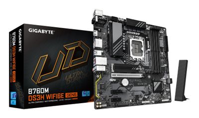GIGABYTE B760M DS3H WIFI6E GEN5 Mainboard – Unterstützt Intel Core Prozessoren der 14. Generation, 6+2+1 Phasen Digital-VRM, bis zu 5600 MHz DDR5, 2 x PCIe 4.0 M.2, Wi-Fi 6E, 2.5 GbE LAN, USB 3.2 Gen2_thumb