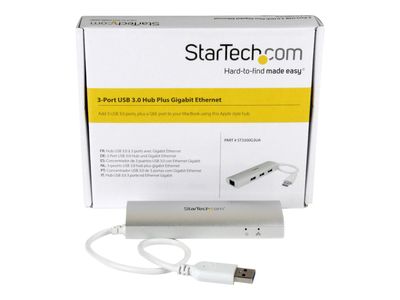StarTech.com 3-Port USB 3.0 Hub with Gigabit Ethernet - Up to 5Gbps - Portable USB Port Expander with Built-in Cable (ST3300G3UA) - hub - 3 ports_3