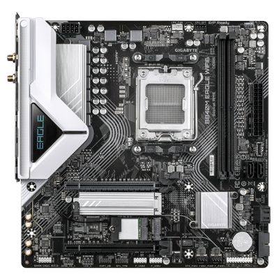 GIGABYTE B840M EAGLE WIFI6 Mainboard – AMD Ryzen 9000 Prozessoren, 5+2+2 Phasen VRM, bis zu 7600 MHz DDR5 (O.C.), 1 x M.2 PCIe 4.0 + 1 x M.2 PCIe 3.0, Wi-Fi 6, 2.5 GbE LAN, USB 3.2 Gen 1_2