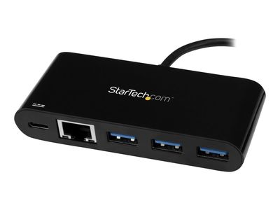 StarTech.com 3 Port USB-C Hub with Gigabit Ethernet & 60W Power Delivery Passthrough Laptop Charging, USB-C to 3x USB-A (USB 3.0 SuperSpeed 5Gbps), USB 3.1/USB 3.2 Gen 1 Type-C Adapter Hub - Windows/macOS/Linux (HB30C3AGEPD) - hub - 3 ports_3