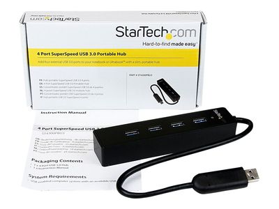 StarTech.com 4 Port USB 3.0 SuperSpeed Hub - Schwarz - Portabler externer USB Hub mit eingebautem Kabel - Hub - 4 Anschlüsse_3