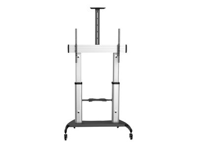 StarTech.com Mobile TV Stand, Heavy Duty TV Cart for 60-100" Display (100kg/220lb), Height Adjustable Rolling Flat Screen Floor Standing on Wheels, Universal Television Mount w/Shelves - W/ 2 equipment shelves cart - for flat panel - black, silver_2