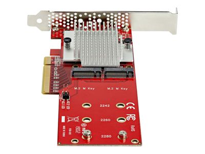 StarTech.com Dual M.2 PCIe SSD Adapter Card, x8 / x16 Dual NVMe or AHCI M.2 SSD to PCI Express 3.0, M.2 NGFF PCIe (M-Key) Compatible, Vented, Supports 2242, 2260, 2280, JBOD, Mac & PC - Full/Low-Profile Brackets (PEX8M2E2) - interface adapter - M.2 Card -_1