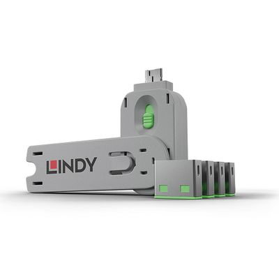 Lindy 40451 Schnittstellenblockierung Schnittstellenblockierung + Schlüssel USB Typ-A Grün Acrylnitril-Butadien-Styrol (ABS) 5 Stück(e)_thumb