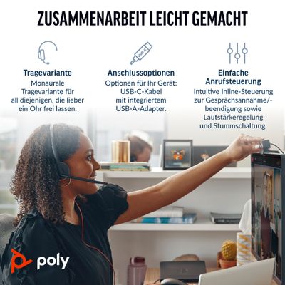 HP Poly Blackwire 3210 Monaurales USB-C-Headset + USB-C/A-Adapter_2