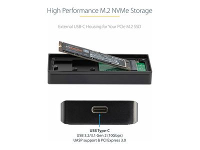 StarTech.com USB-C 10Gbps M.2 NVMe PCIe SSD Enclosure, Rugged Aluminum External M.2 PCIe M-Key Case IP67 Rated, 1GB/s Read/Write, Supports 2230/2242/2260/2280, TB3 Compatible, Mac/PC - 1.6ft USB-C Cable Incl - storage enclosure - M.2 Card - USB 3.2 (Gen 2_2