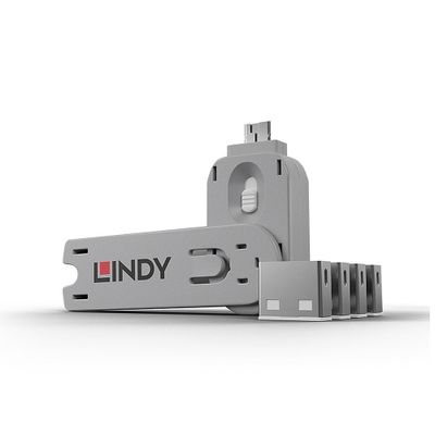 Lindy 40454 Schnittstellenblockierung Schnittstellenblockierung + Schlüssel USB Typ-A Weiß Acrylnitril-Butadien-Styrol (ABS) 5 Stück(e)_thumb