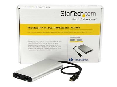 StarTech.com Thunderbolt 3 to Dual HDMI 2.0 Adapter - 4K 60Hz Dual Monitor TB3 HDMI Video Adapter - Thunderbolt 3 Certified -Mac & Windows - external video adapter - silver_2