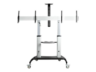 StarTech.com Dual TV Cart for 37-60in VESA TVs up to 110lb (50kg) each, Height Adjustable TV Mount, Mobile Display Cart w/ Webcam & Equipment Shelves, Lockable Casters, TV Cart on Wheels - Rolling TV Stand (STNDMTVDUO) cart - for 2 monitors / curved monit_2