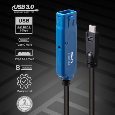 Lindy USB extension cable - USB-A / USB-C - 8 m_2