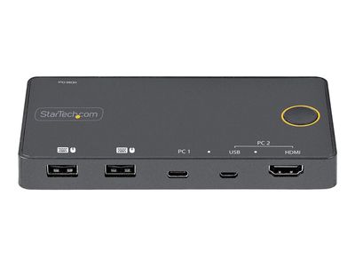 StarTech.com 2 Port Hybrid USB-A + HDMI & USB-C KVM Switch, Single 4K 60Hz HDMI 2.0 Monitor, Compact Desktop and/or Laptop HDMI KVM Switch, USB Bus Powered, Thunderbolt 3 Compatible - 2 Port HDMI KVM Switch (SV221HUC4K) - KVM / audio switch - 2 ports_2