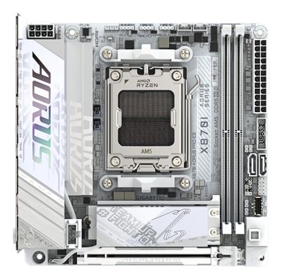 GIGABYTE X870I AORUS PRO ICE Motherboard - Supports AMD Ryzen 9000 Series CPUs, 8+2+1 phases VRM, up to 8400MHz DDR5 (OC), 1xPCIe 5.0 M.2 + 1xPCIe 4.0 M.2, WI-FI 7, 2,5GbE LAN, USB 4_4