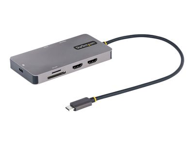 StarTech.com USB C Multiport Adapter, Dual HDMI Video, 4K 60Hz, 2-Port 5Gbps USB-A Hub, 100W Power Delivery Charging, GbE, SD/MicroSD, USB Type-C Mini Travel Dock, 12"/30cm Cable - USB C Laptop Docking Station - docking station - USB-C / Thunderbolt 3 / T_2